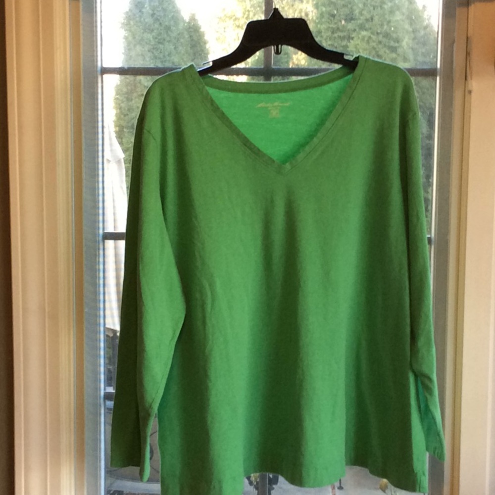 Eddie Bauer Green Long Sleeve V-Neck Shirt
